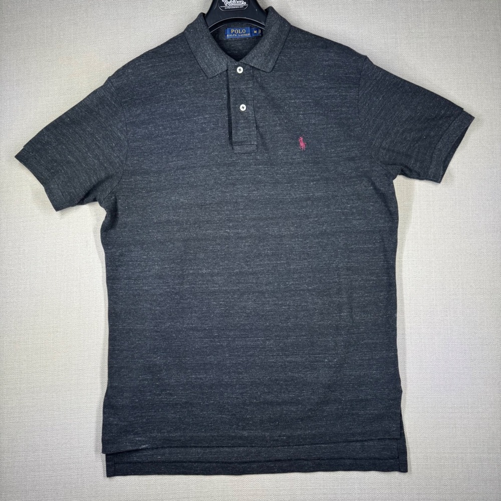 Polo Ralph Lauren Mens Charcoal Grey Heathered Cotton Short Sleeve Polo Medium